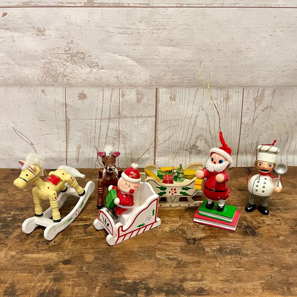 Lot of 6 Vintage Wooden Christmas ornaments